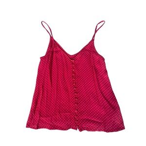 Topshop Red Polka Dot V Neck Spaghetti Strap Button Front‎ Camisole Top Size 2